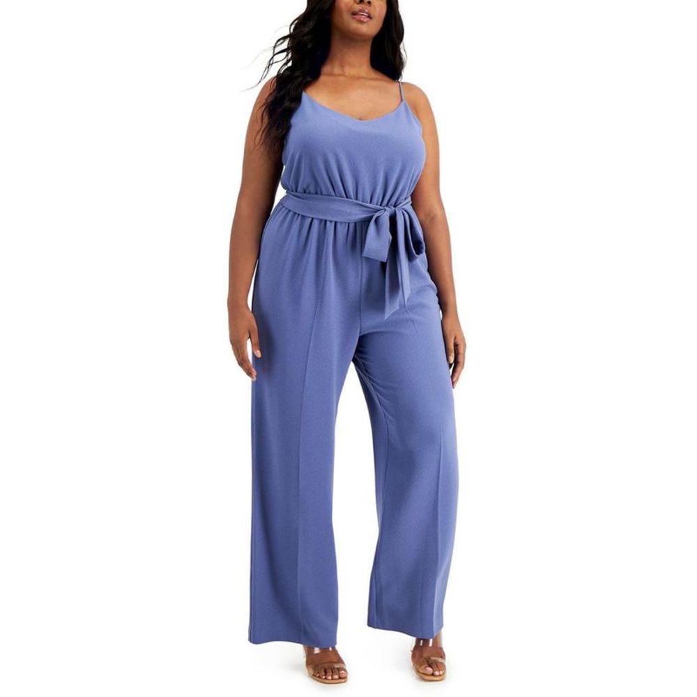 Bar III Womens Purple Work Belted Wide Leg Jumpsuit Plus NWOT